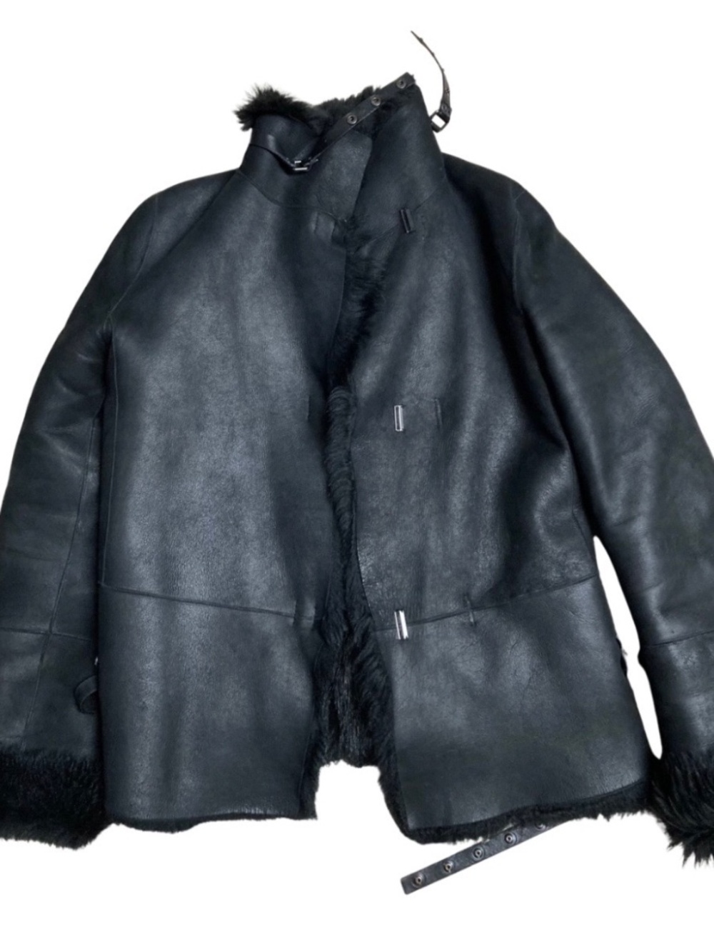 TOM FORD GUCCI RARE BLACK LEATHER AND FUR/SHEARLING JACKET IT 40/US S